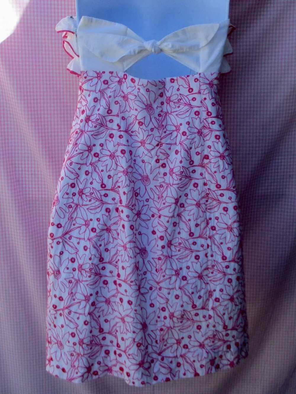 Lilly Pulitzer "Franco" Dress Hotty Pink 'Daisy For You' Eyelet Tie Back sz 4 - Picture 2 of 4